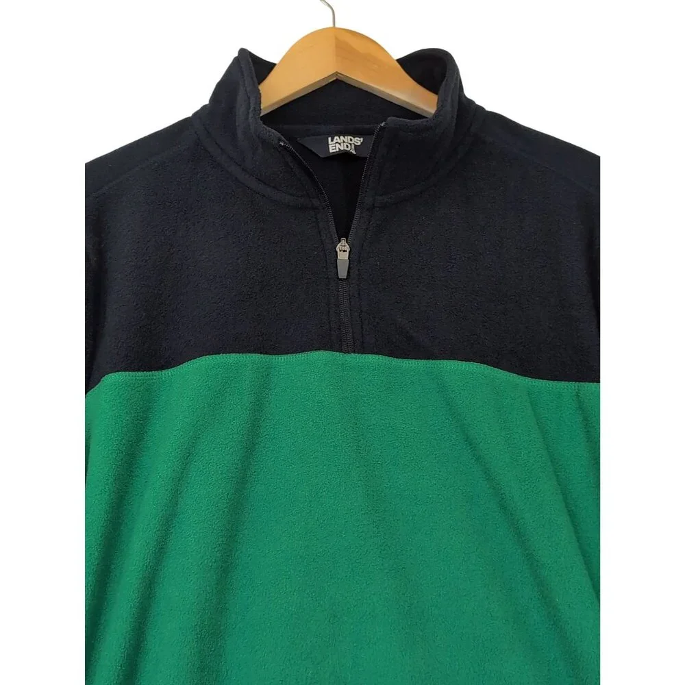Lands End Quarter Zip Pullover Mens L Green Blue Anywhere Fleece‎ Outdoor Casual